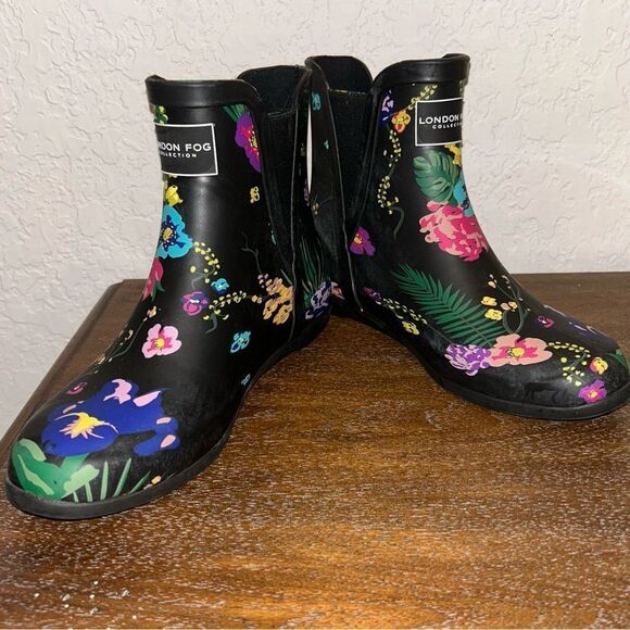 LONDON FOG Collection Picadilly Floral Print Outdoor Rubber Rain Boot Shoes - Picture 9 of 9